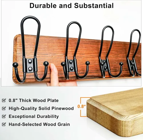 Miniatura 3 de Dseap Perchero de Pared Montado - Perchero Resistente de Granja Rústico de Pared con 5 Ganchos de Alambre para Ropa, Sombrero, Chaqueta, Toalla