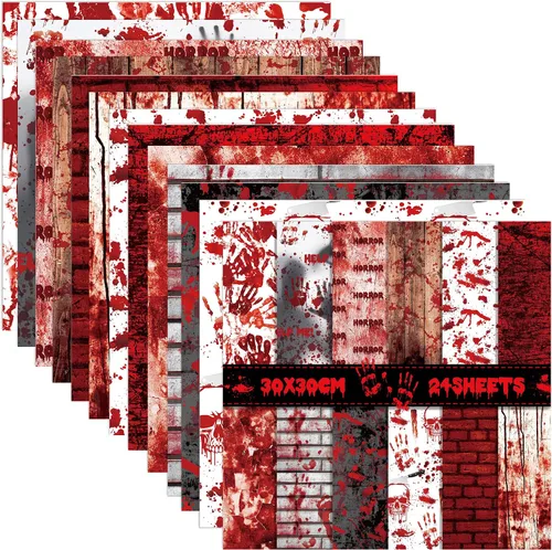 Miniatura 7 de Papel de doble cara para álbum de recortes, patrón de huellas de manos de sangre de Halloween, papel decorativo de origami de 12 pulgadas