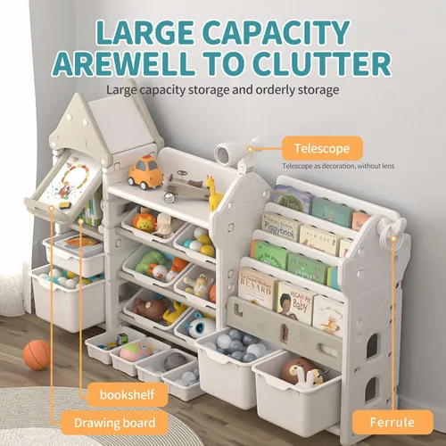 Miniatura 5 de UNICOO® Magic Castle - Organizador de almacenamiento y estantería de juguetes para niños con 14 cubos fáciles de tirar, material de polietileno