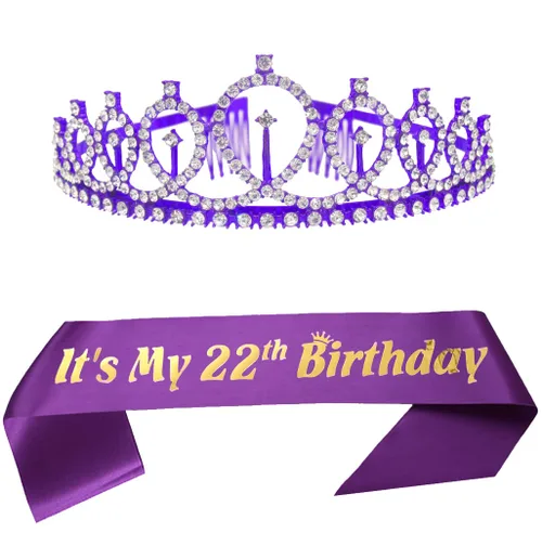 Miniatura 6 de Suministros para fiesta de cumpleaños número 20 para mujer, banda de feliz cumpleaños 20 y tiara de cumpleaños, coronas de princesa, decoraciones