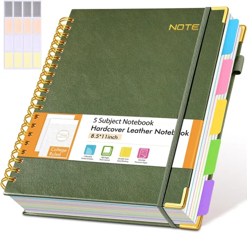 Miniatura 18 de Cuadernos en espiral de 8.5 x 11 pulgadas para trabajar con pestañas divisorias extraíbles, 300 páginas, cuaderno de 5 materias con rayas