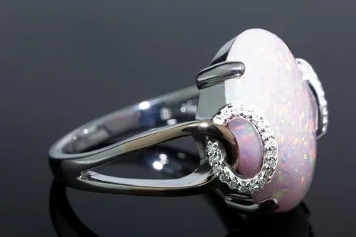 Miniatura 6 de Heartland By Beverley Mitchell Oro rosa de 10 quilates con plata de ley 0925 ovalada creada en laboratorio cabujón de ópalo y anillo de declaración