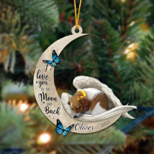 Miniatura 48 de Adorno colgante personalizado de ángel durmiendo en la luna, perro sabueso afgano, nombre personalizado, acrílico impreso en 2D plano – cumpleaños