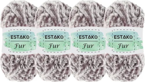 Miniatura 28 de Estako Piel 100% poliéster, suave, súper grueso, esponjoso, pelo sintético, hilo de tejer y ganchillo, 3.52 oz (100gr) 71 yardas (213.3 ft)