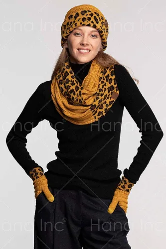Miniatura 8 de ScarvesMe Juego de 3 bufandas y guantes de leopardo para mujer