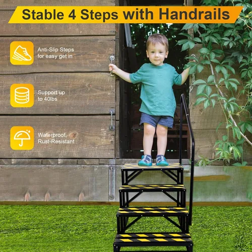 Miniatura 2 de TOCRETOARE Escalones de caravana con pasamanos, escalera de 4 escalones para bañera de hidromasaje con pasamanos, escaleras portátiles para caravana