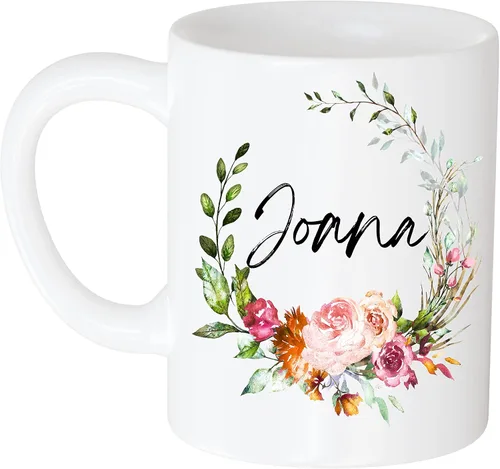 Taza de café divertida personalizada – Regalo para mujeres, nombre personalizado Joana Flower y nombre 11oz taza blanca 609960
