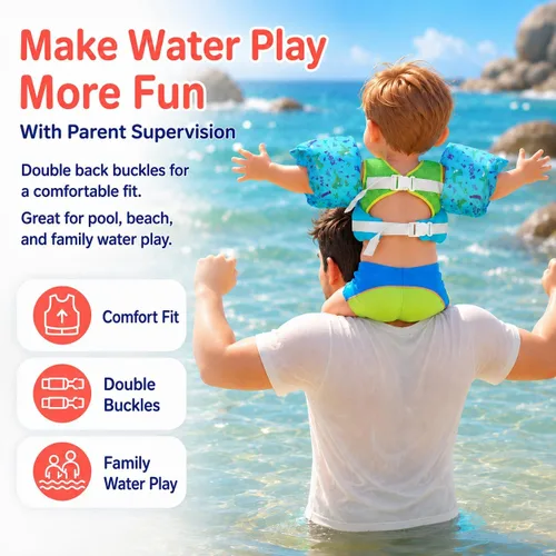 Miniatura 5 de Dark Lightning Chaleco de natación para niños de 2, 3, 4, 5, 6 y 7 años, flotadores para niños pequeños con alas de brazo de 30 a 50 libras, chaleco