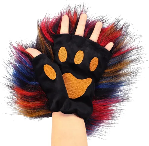 Miniatura 100 de Guantes de garra para disfraz de Halloween, medio dedo, lobo, oso, gato, guantes, guantes de piel sintética para mascarada, cosplay, utilería de mano