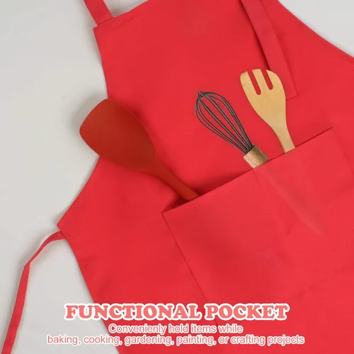 Miniatura 5 de SUNLAND Juego de delantal y gorro para niños, delantal de chef para niños para cocinar, hornear y pintar Rojo