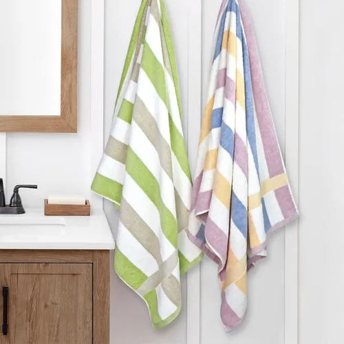Miniatura 3 de Jacquotha Paquete de 2 toallas de ducha a rayas, toallas de baño superabsorbentes de secado rápido para uso diario, juego de toallas de baño grandes
