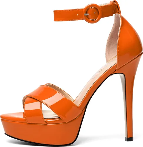 Miniatura 16 de MODENCOCO Sandalias de boda con correa de tobillo sexy para mujer, con plataforma y puntera abierta, tacón de aguja y tacón alto, zapatos de vestir