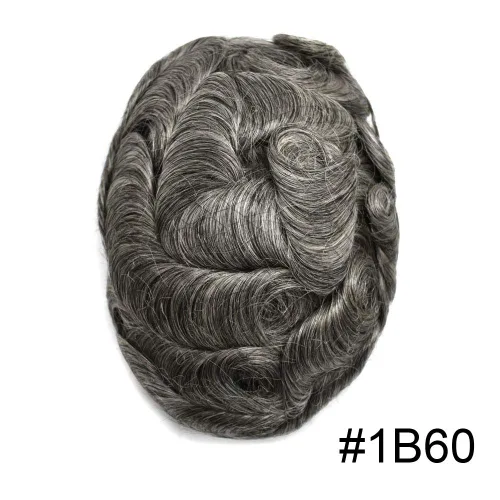 Miniatura 2 de Tupé de piel fina para hombres, pieza de pelo de 0.005 in inyectada de piel de poliéster para hombres, tupé 100% europeo, unidades de cabello humano