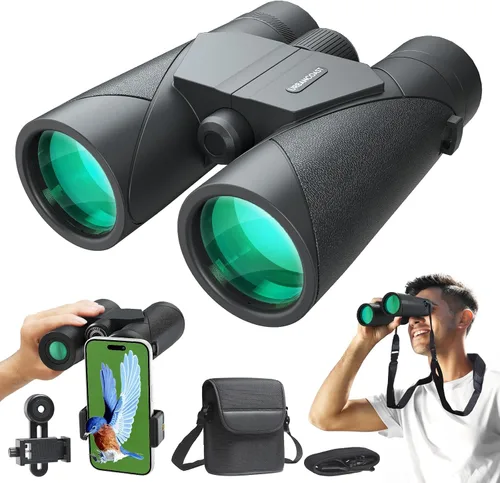 Prismáticos profesionales HD de 15 x 45 para adultos de alta potencia con adaptador de teléfono, binoculares impermeables IPX7 con ocular grande
