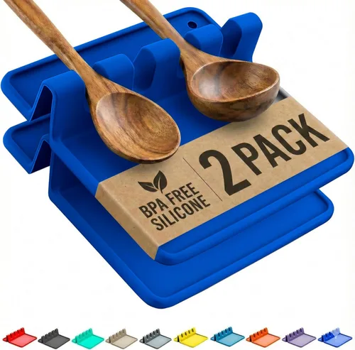Miniatura 21 de Soporte de cuchara de silicona naranja para estufa con almohadilla de goteo (paquete de dos) – Resistente al calor sin BPA y soporte para cuchara