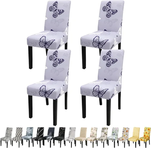 Miniatura 91 de JQinHome Juego de 8 fundas para sillas de comedor, fundas de alta elasticidad extraíbles y lavables, fundas protectoras de asiento para silla