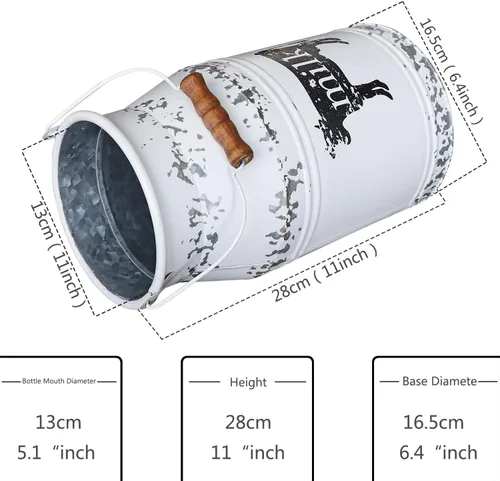 Miniatura 5 de Lata de leche de metal con diseño de vaca de granja, jarrón grande galvanizado para decoración de cocina y baño, 11 pulgadas