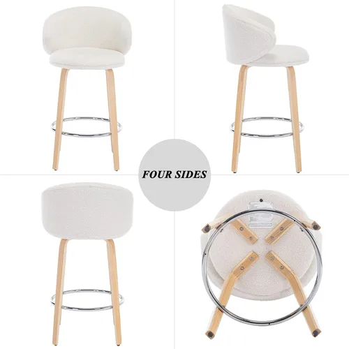 Miniatura 9 de DUOMAY Paquete de 2 taburetes de bar de 26 pulgadas de altura de mostrador, sillas de isla de cocina con respaldo de barril de sherpa blanco