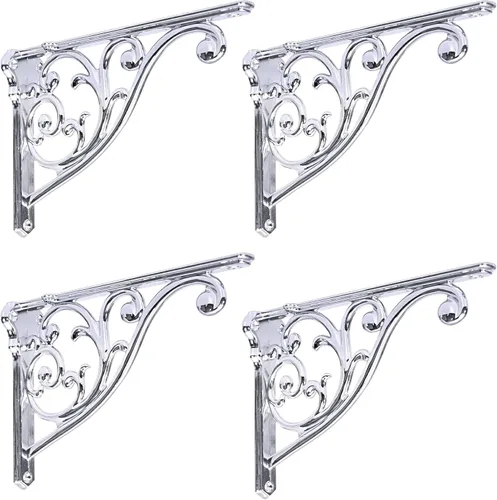 Miniatura 36 de Soportes de estante de 4 pulgadas, paquete de 4 soportes de pared de latón antiguo de alta resistencia, estantes decorativos de cocina victoriana