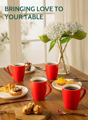 Miniatura 6 de Sweese - Tazas de porcelana para café de 16 onzas (hasta el borde) para café, café con leche, té, cacao, juego de 4, rojo