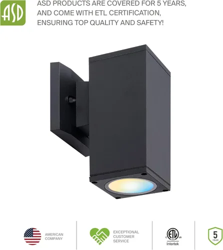 Miniatura 8 de ASD Lámpara de pared LED cuadrada de 1 luz para exteriores del anochecer al amanecer, 9 W, 1000 lúmenes, 3000 K-5000 K, 120 V, cilíndrica hacia