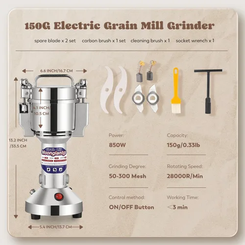 Miniatura 7 de Moongiantgo Molinillo de granos eléctrico de 5.29 oz, molinillo de especias comercial de 850 W, pulverizador de acero inoxidable, máquina