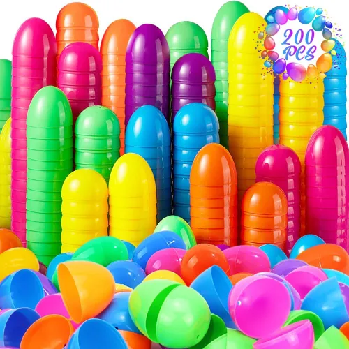 LUKBERA 200 huevos de plástico brillantes a granel, 2.4 pulgadas, varios colores, con cáscara vacía, rellenables, huevos de Pascua para niños, para