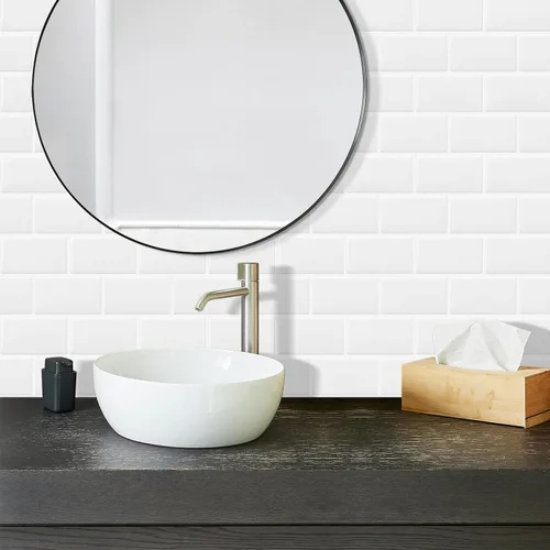 Miniatura 3 de DEWOO Azulejos blancos de metro para despegar y pegar, azulejos de ladrillo adhesivo para pared para cocina y baño, 10 hojas, 12 x 12 pulgadas Todo