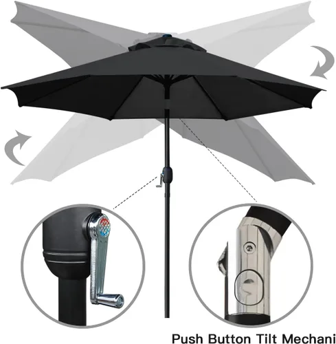 Miniatura 3 de Sunnyglade - Sombrilla de mesa de 9 pies para exteriores, con 8 varillas resistentes Negro