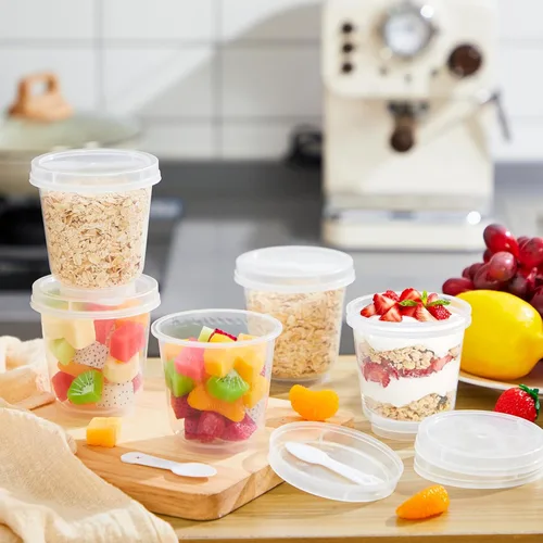 Miniatura 7 de Jingmore Paquete de 25 vasos de plástico transparente para yogur y parfait de 9.5 onzas, recipientes desechables para avena durante la noche