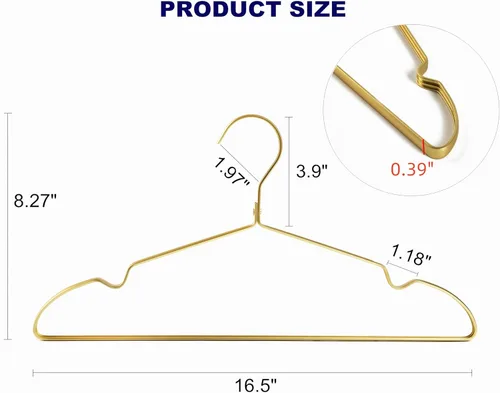 Miniatura 2 de Amber Home Paquete de 20 perchas de aluminio dorado mate de alta calidad, 16.5 pulgadas, extra suaves y duraderas, colgador de metal ligero