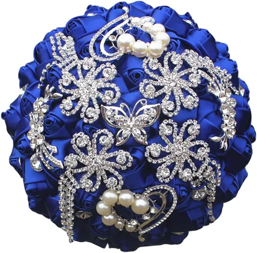 Miniatura 11 de Sharebeauty Ramo de novia de satén hecho a mano para lanzar ramo de boda, ramo de flores artificiales