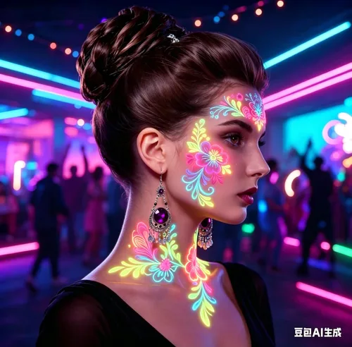 Miniatura 6 de 12 piezas de pintura corporal que brilla en la oscuridad, kit de maquillaje con luz negra UV para adultos, pinturas fluorescentes no tóxicas