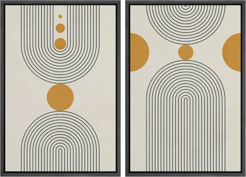 Miniatura 21 de IDEA4WALL Lienzo enmarcado para pared, juego de arte Bauhaus dorado de mediados de siglo, patrón de cuadrícula moderna, ilustraciones con formas