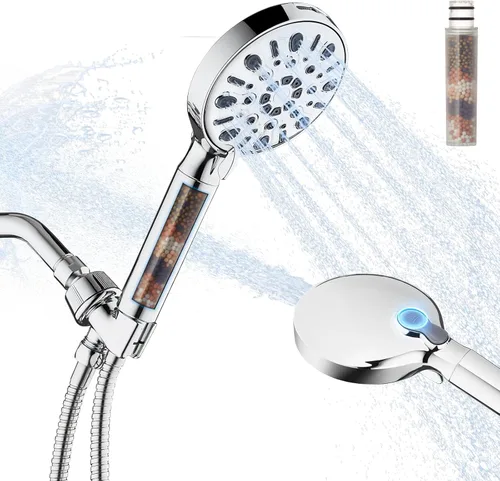 Cabezal de ducha filtrado con 8 modos de pulverización, filtro de ducha de mano de alta presión para cabezal de ducha de filtro de agua dura con