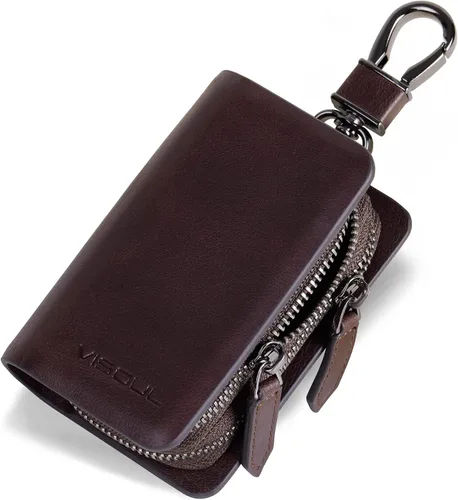 Miniatura 15 de VISOUL Funda para Llave de Coche con Doble Cremallera, Funda de Llavero Inteligente de Cuero para Coche con Llavero para Hombres y Mujeres