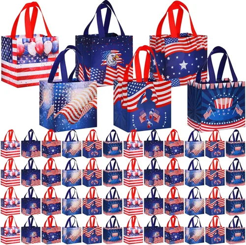 Miniatura 10 de Ctosree 12 Pcs 4th of July Gift Bags Bulk Patriotic Memorial Independence Day Celebration-red White Blue Non Woven Tote with Handle