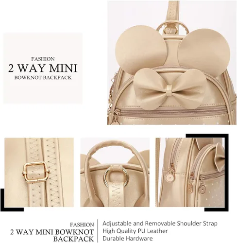 Miniatura 3 de KL928 - Mochila mini con diseño de lunares lindo y moño para niñas, convertible a bandolera y bolso para mujeres