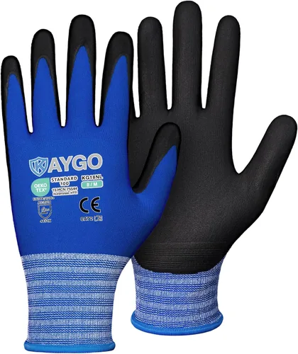Miniatura 63 de KAYGO Guantes de trabajo de seguridad con revestimiento de nitrilo de microespuma, 3 pares, KG18NB, guantes de nailon de punto sin costuras para Gris