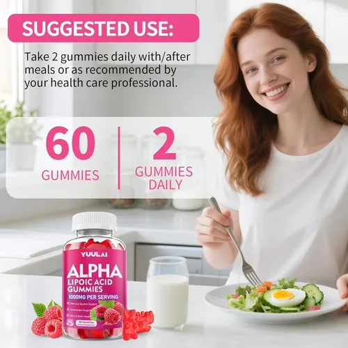 Miniatura 7 de Gomitas de ácido alfa lipoico de 1000 mg con biotina, suplemento de ALA masticable de alta absorción para antioxidantes, salud cerebral y apoyo