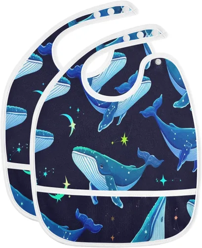 Miniatura 14 de MCHIVER Baberos de bebé para bebé niño y niña, delantal de alimentación impermeable, babero de algodón para comer alimentos, 2 paquetes