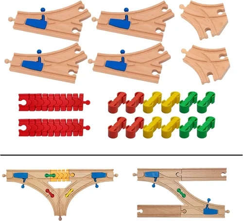 Miniatura 9 de Juego de accesorios de madera para vías de tren, 10 piezas de conectores de tren, compatible con todas las principales marcas de carriles de tren