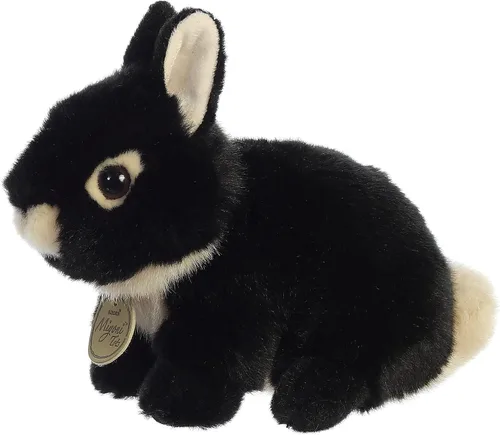 Miniatura 5 de Aurora® - Adorable conejito enano holandés de peluche Miyoni®, detalle realista, compañía entrañable, negro, 7.5 pulgadas