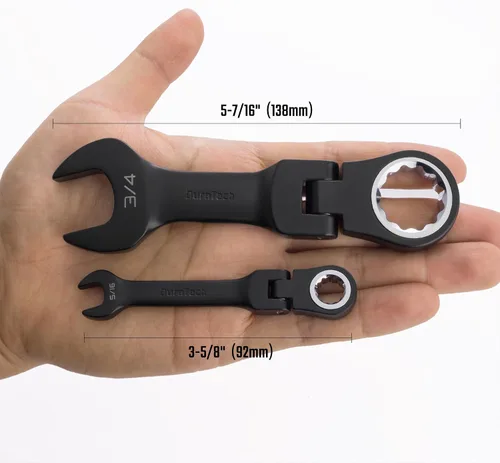 Miniatura 6 de DURATECH Stubby - Juego de llaves combinadas de trinquete de cabeza flexible, SAE, 8 piezas, 5/16" a 3/4", acero CR-V, revestimiento electroforético