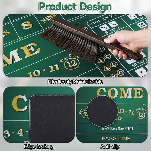 Miniatura 5 de Juego de alfombrillas de mesa de dados de 70 x 35 pulgadas con 5 dados de casino AAA de 0.748 in y botón de encendido y apagado para entretenimiento