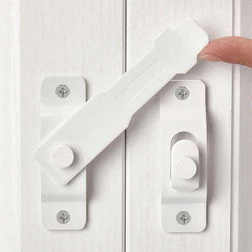Miniatura 3 de INIRET Paquete de 2 pestillos para puerta de granero, 4.33 x 3.23 pulgadas, acero inoxidable blanco mate, cerraduras de puerta abatible, cerradura