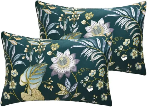 Miniatura 7 de FADFAY Fundas de almohada de 20 x 30 pulgadas, fundas de almohada de lujo con diseño floral de peonía, 100% algodón egipcio, 2 piezas
