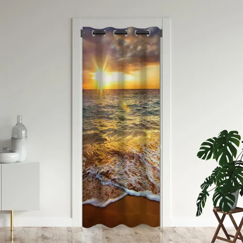 Miniatura 7 de Cortinas opacas para puerta de playa oceánica para puertas, cortinas opacas hawaianas de verano con palmeras para armario de dormitorio de niños