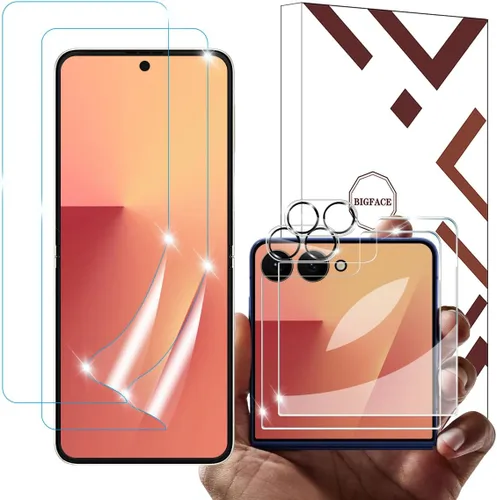 BIGFACE [6 en 1] Protector de pantalla para Samsung Galaxy Z Flip 7, paquete de 2 protectores de pantalla para Galaxy Flip 7 EPU + 2 protectores de