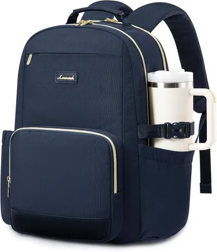 Miniatura 14 de LOVEVOOK Mochila para laptop para mujer con bolsillo para taza de gran capacidad, bolsa de computadora portátil de 15.6 pulgadas, mochila de viaje